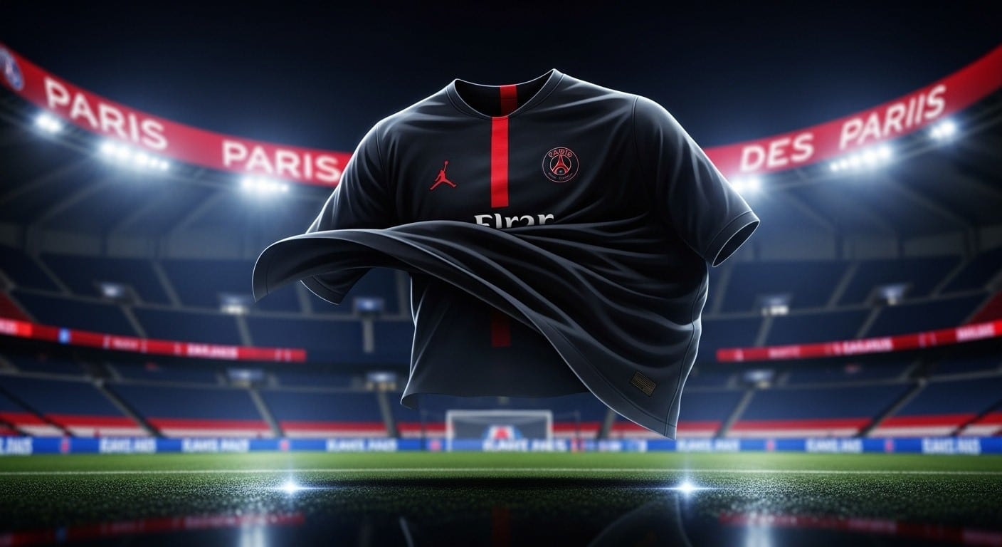 Découvrez les premières images fuitées du 4e maillot PSG 2025-2026 en collaboration Jordan. Design noir épuré avec bande rouge : succès attendu en Ligue des Champions ?