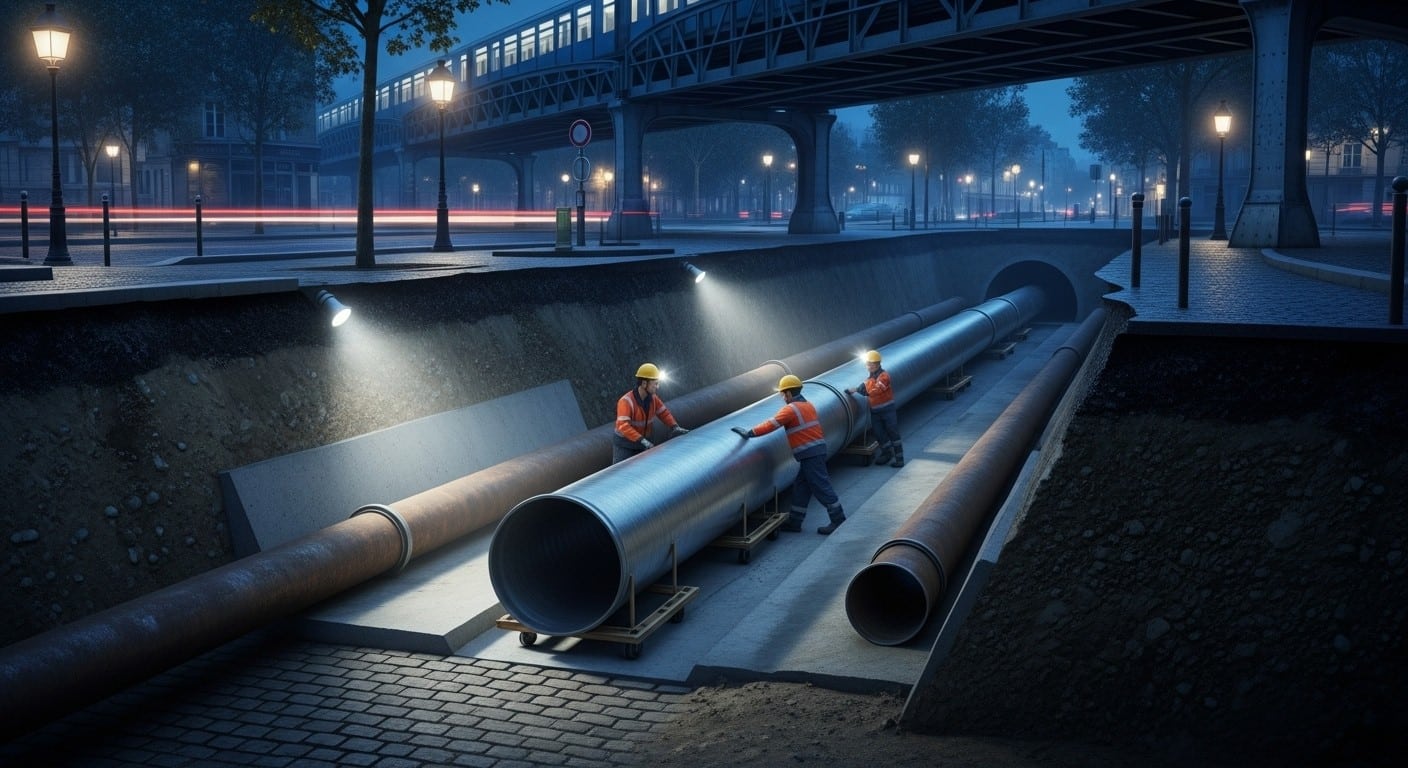 Découvrez le chantier titanesque qui renouvelle les 2000 km de canalisations d’eau potable sous Paris. 30 M€, des tuyaux centenaires, des galeries étroites : plongée dans l’envers du décor d’une capitale qui boit tous les jours sans y penser.