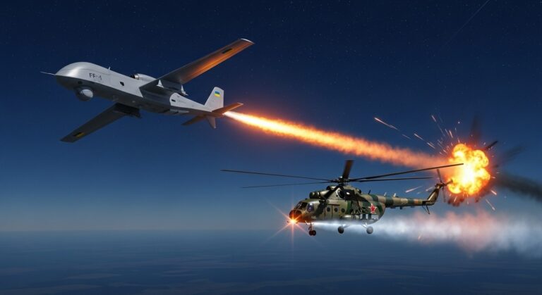 Ukraine Abat Hélicoptère Russe à 190 km avec Drone FP-1