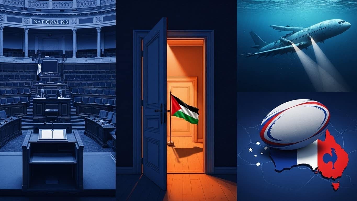 Découvrez les infos clés ce midi : le gouvernement évite le 49.3 sur la Sécu, Gaza ouvre une porte de sortie, recherches MH370 reprennent et les Bleus au Mondial rugby 2027.