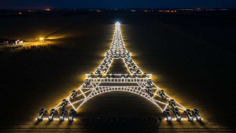 Agriculteurs Val-d&rsquo;Oise : Une Tour Eiffel Géante en Tracteurs