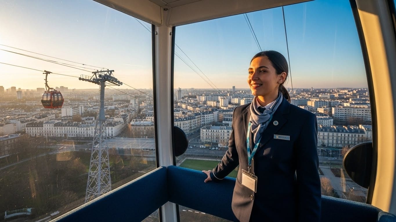 Découvrez Câble 1, le téléphérique qui va révolutionner les trajets en banlieue parisienne dès décembre 2025. Rencontre avec Vanessa, ex-conductrice de bus devenue ange gardien des voyageurs dans les airs.
