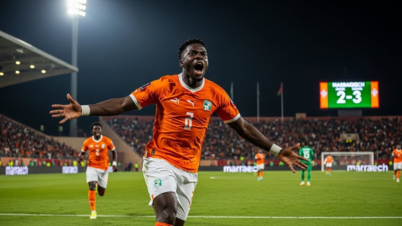 Scénario fou à la CAN 2025 ! La Côte d’Ivoire renverse le Gabon (3-2) et arrache la tête du groupe devant le Cameroun grâce à une fin de match héroïque. Analyse et conséquences.