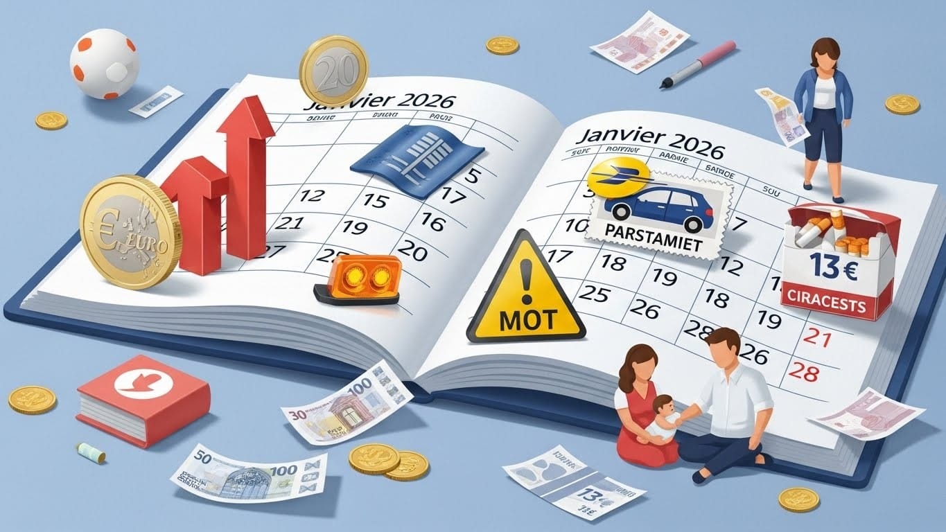 Découvrez toutes les nouveautés 2026 en France : hausse du Smic, revalorisation retraites, contrôle technique durci, congé naissance, prix timbre et tabac... Impact sur votre quotidien et pouvoir d'achat expliqué.