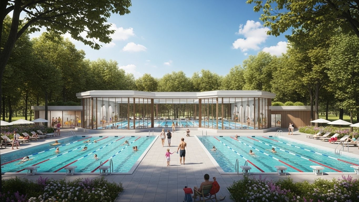 Découvrez le futur centre aquatique de la Grenouillère à Antony et Sceaux : bassins intérieurs et extérieurs, vocation ludique et sportive. Livraison fin 2026 après 10 ans d'attente. Un projet à 80 millions d'euros niché dans un parc verdoyant.