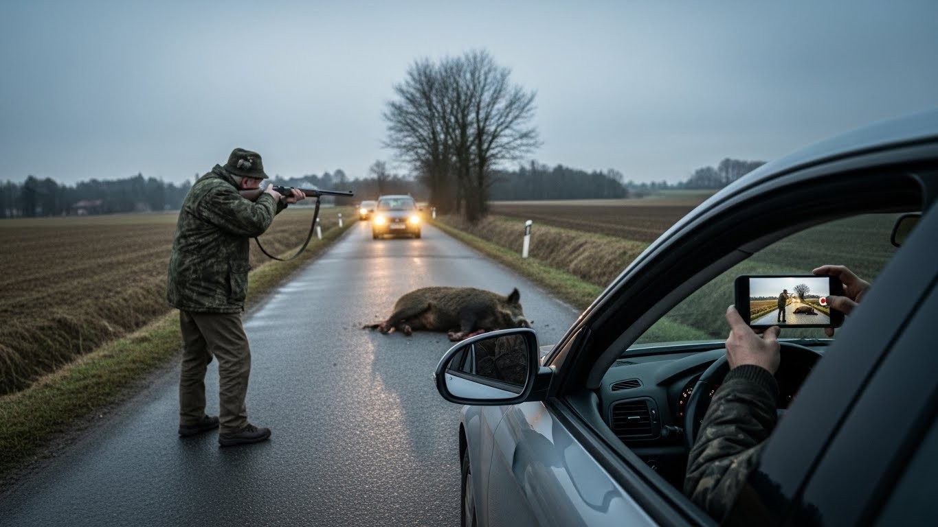 Une vidéo choc montre un chasseur abattre un sanglier blessé au bord d’une route départementale devant des automobilistes terrifiés. Sécurité, éthique, enquête en cours : tout ce qu’il faut savoir.