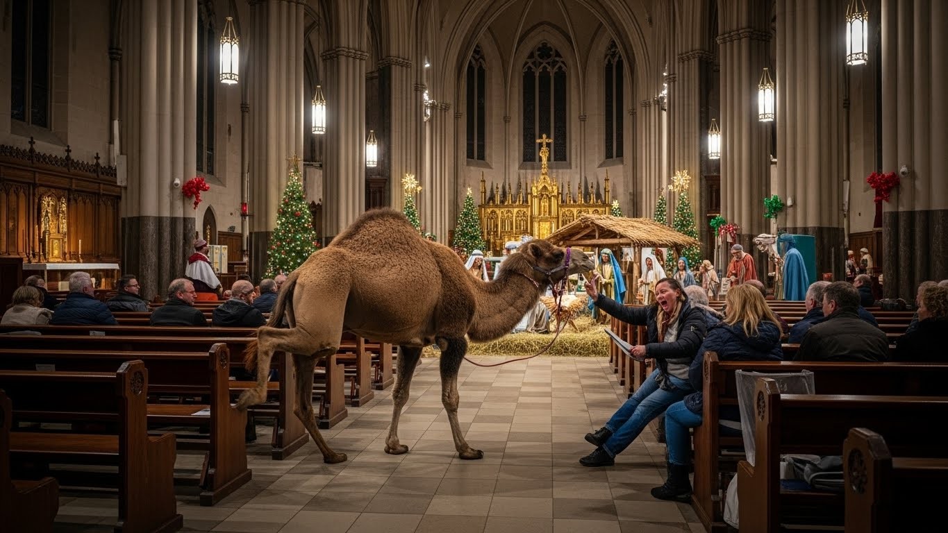 Découvrez l'incident incroyable lors d'un spectacle de Noël dans une église : une femme violemment frappée au visage par un chameau. Que s'est-il passé ? Les conséquences et les leçons à tirer.
