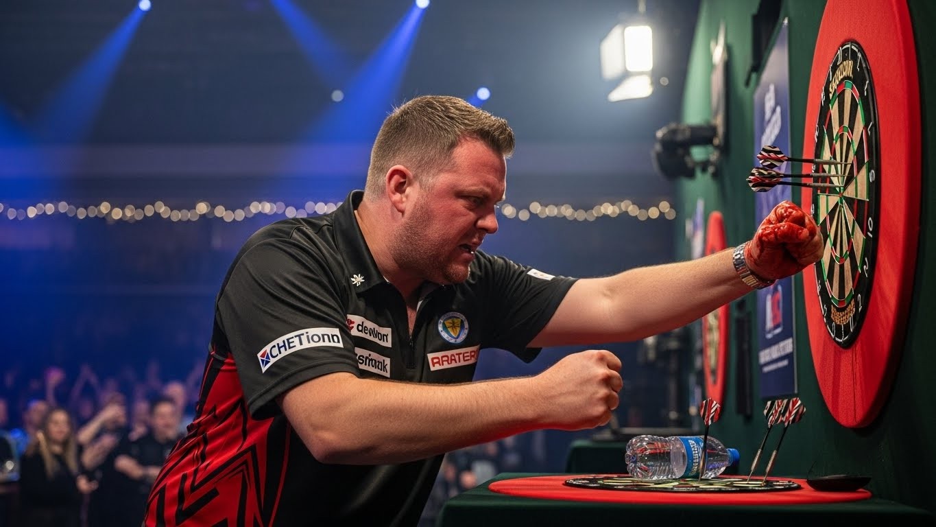 Découvrez le craquage spectaculaire de Cameron Menzies aux Mondiaux de fléchettes : battu au 1er tour, il explose de rage et se blesse gravement. Derrière la colère, un drame personnel poignant.