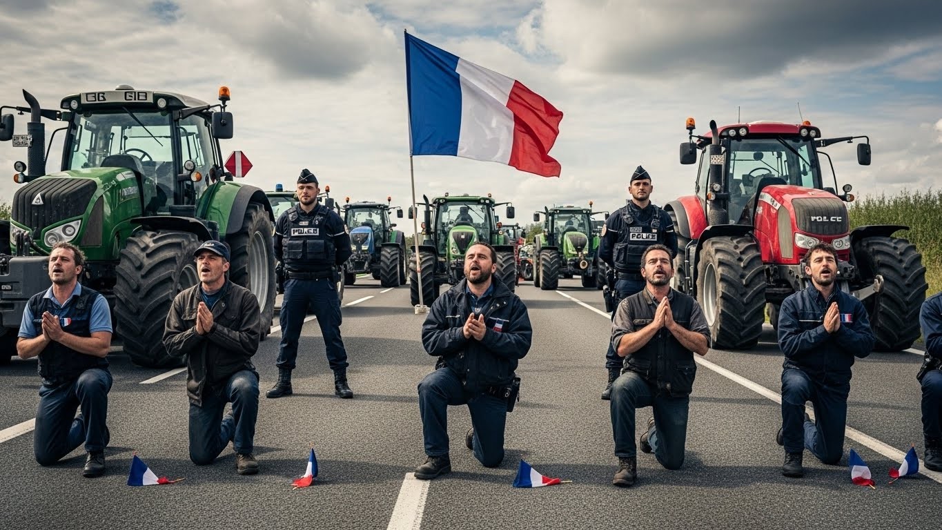 Des éleveurs posent un genou à terre et chantent la Marseillaise face aux gendarmes sur l'A20 en Corrèze. Découvrez pourquoi la dermatose nodulaire contagieuse déclenche une mobilisation massive contre l'abattage systématique.