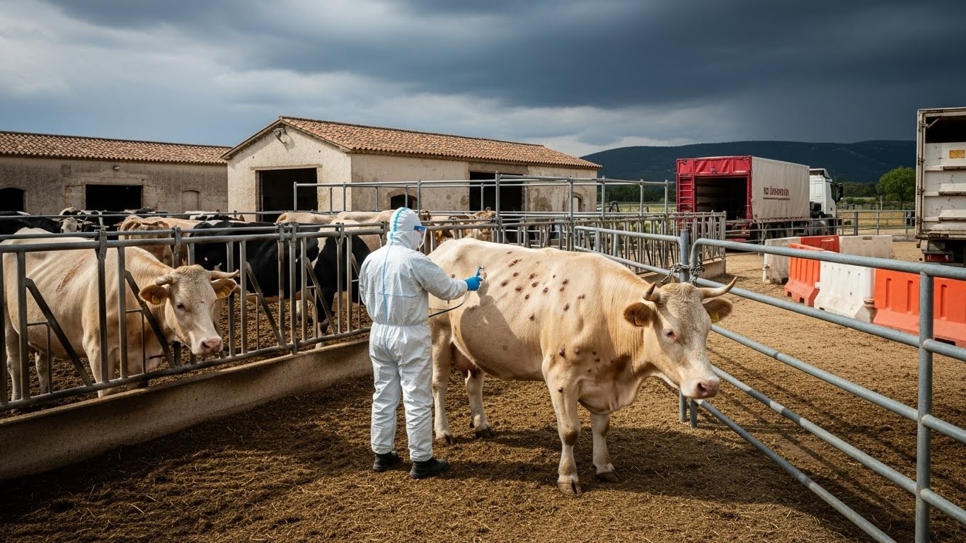 Un premier foyer de dermatose nodulaire contagieuse détecté dans l'Aude. Dix bovins abattus immédiatement. La maladie progresse en Occitanie : quels risques pour les élevages et la stratégie gouvernementale ? Décryptage complet.