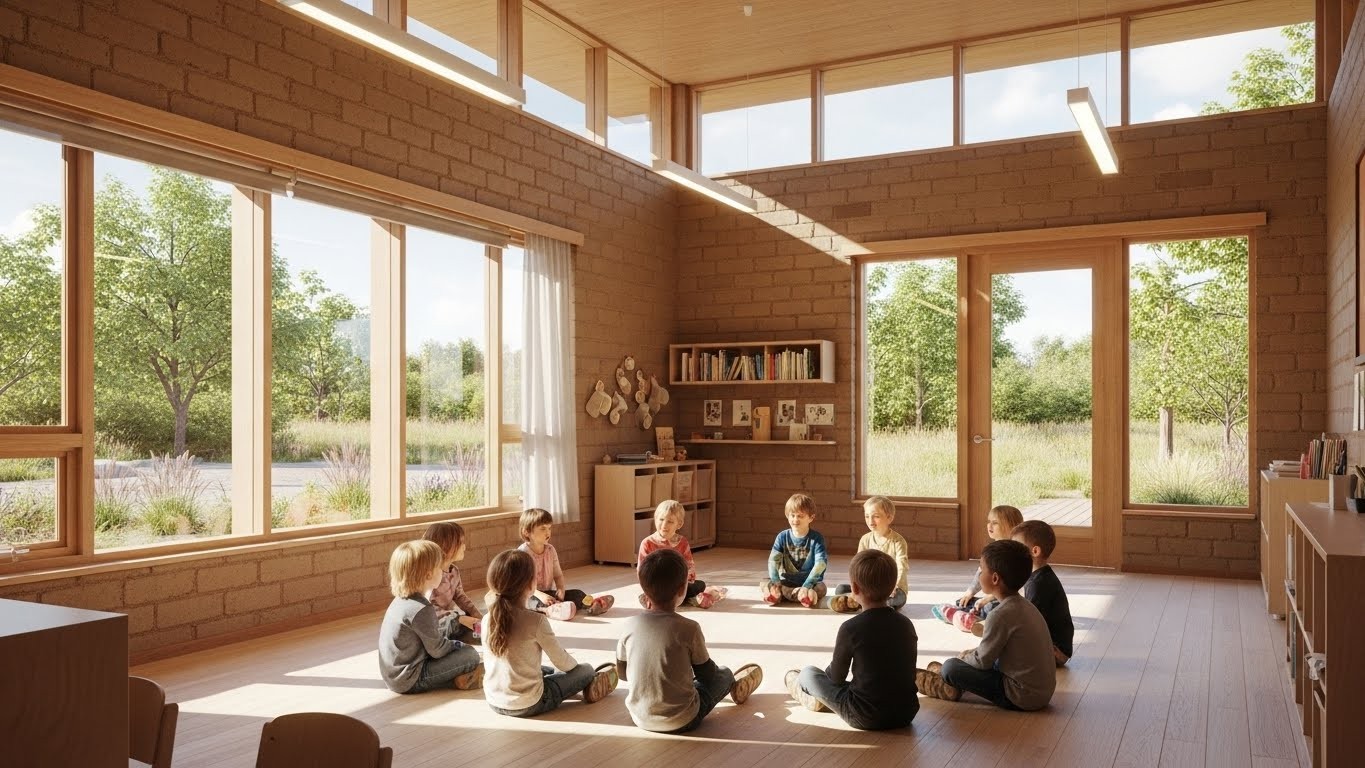 Découvrez l’école Simone-Veil de Tremblay-en-France, récompensée par l’Équerre d’argent 2025 : chaussons obligatoires, salles en terre crue, cantine silencieuse… Une révolution du bien-être scolaire.