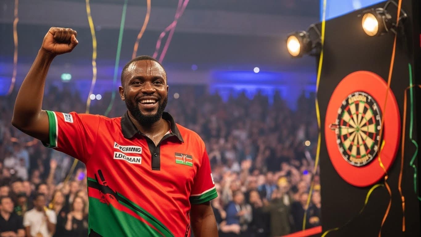 Découvrez l'incroyable remontée d'un vétérinaire kényan amateur qui a battu un pro classé 18e mondial aux Championnats du monde de fléchettes. Un moment historique qui fait vibrer l'Afrique entière !