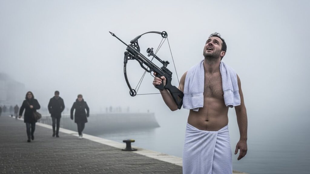 Homme Torse Nu à l’Arbalète Crie Allahou Akbar à La Rochelle