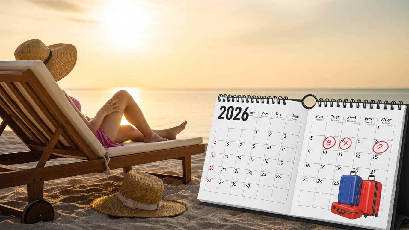 Découvrez comment poser vos congés en 2026 pour transformer 25 jours en 56 jours de repos. Ponts, week-ends prolongés : tous les bons plans pour des vacances plus longues !