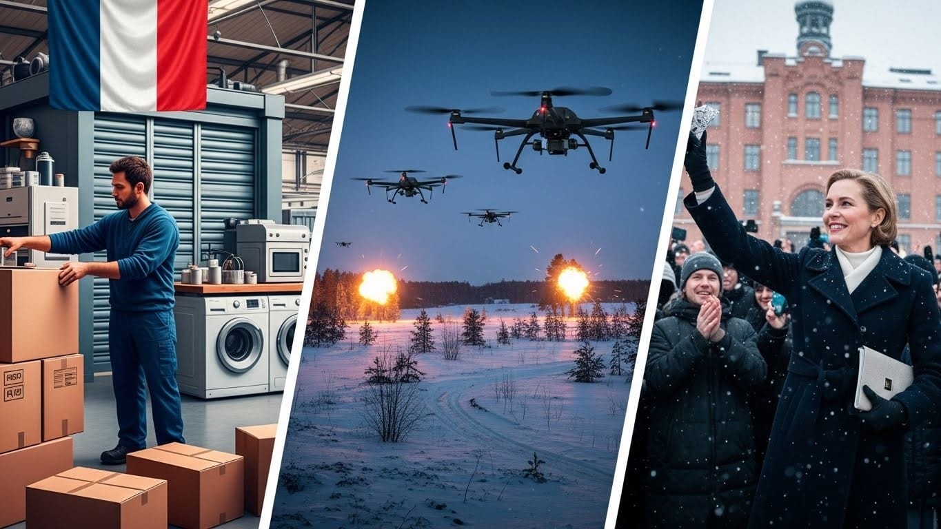 Découvrez les actualités choc de ce midi : liquidation de Brandt et ses 700 emplois perdus, offensive massive de drones ukrainiens en Russie, retour surprise de l'opposante vénézuélienne à Oslo. Analyse complète.