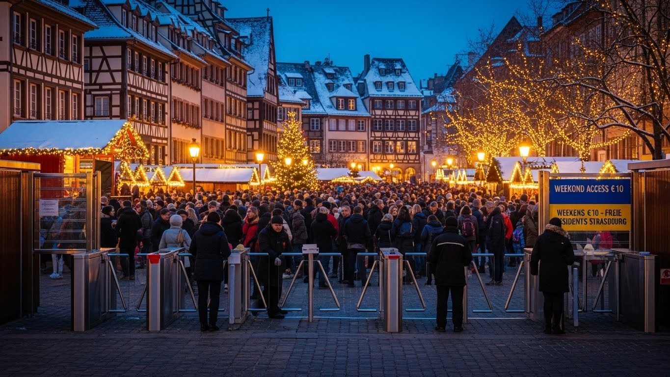 Un candidat veut faire payer 10€ l’entrée du marché de Noël de Strasbourg les week-ends pour lutter contre le surtourisme. Bonne idée ou sacrilège ? Décryptage complet d’une mesure qui fait déjà débat avant les municipales 2026.