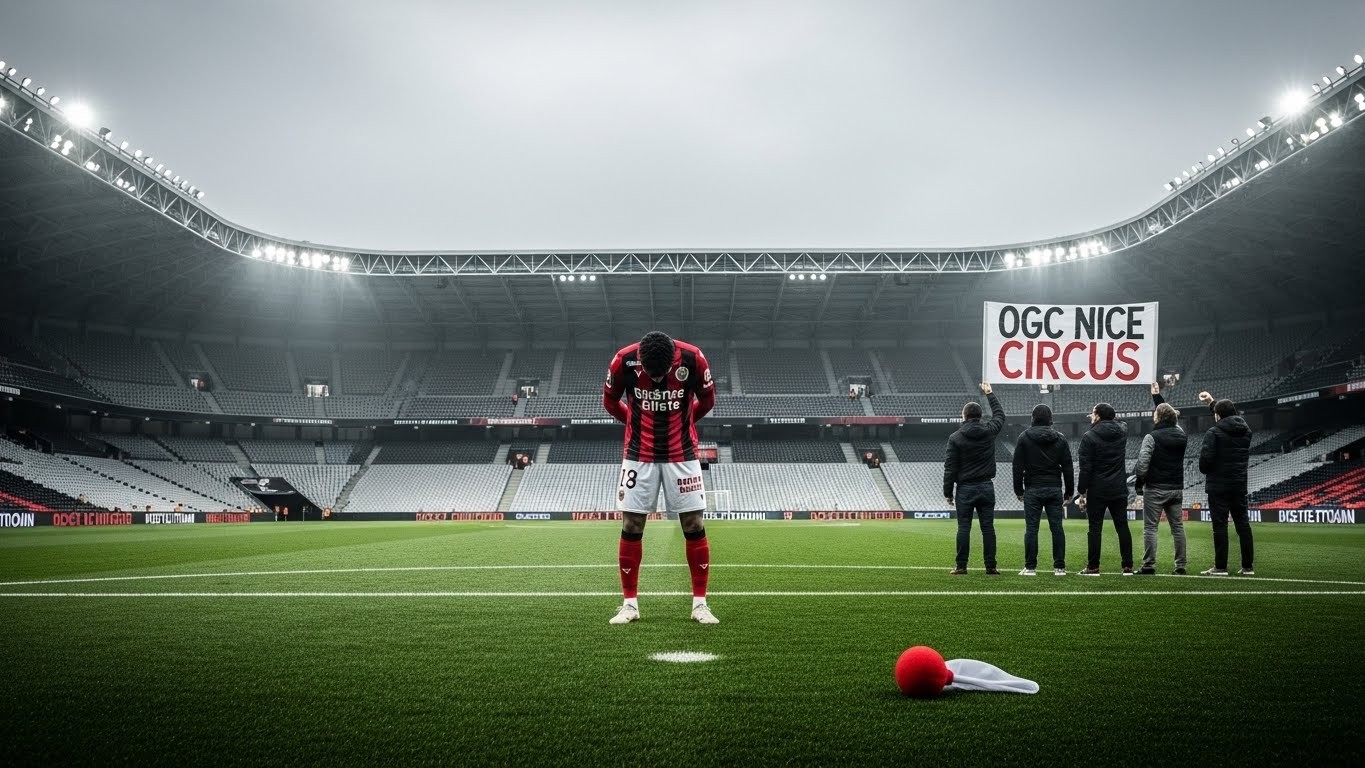 Défait 0-1 par Angers, l’OGC Nice enchaîne une 7e défaite historique. Supporters absents, sifflets, clown en tribunes… La rupture est consommée. Analyse complète d’un club au bord du gouffre.