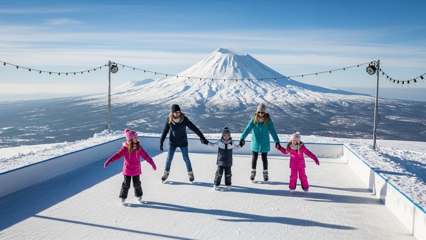 Découvrez la patinoire éphémère à 1465m d'altitude au Puy de Dôme ! Une expérience familiale unique avec vue sur la Chaîne des Puys, jeux et animations hivernales. Idéal pour Noël.