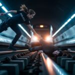 Policière Sauve Homme Tombé sur Voies Métro Barcelone