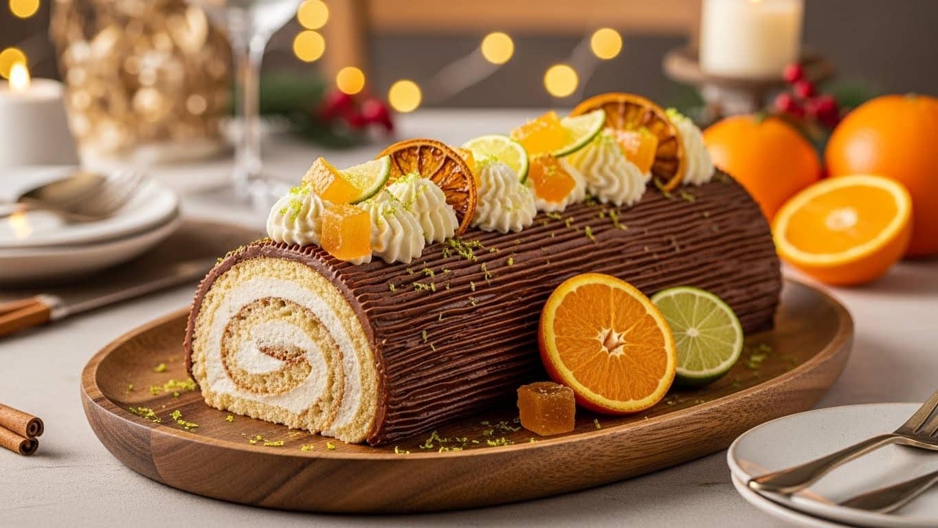 Découvrez la recette exclusive de bûche de Noël aux épices et agrumes créée par Nina Métayer, meilleure pâtissière 2024. Facile à réaliser chez vous pour un dessert festif inoubliable !