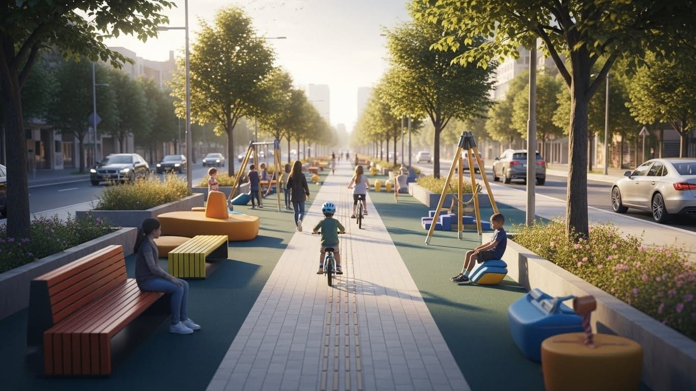 Découvrez comment trottoirs élargis, rues piétonnes et bancs adaptés peuvent redonner aux enfants leur liberté dans la ville. Exemples concrets et solutions pour des villes plus sûres.