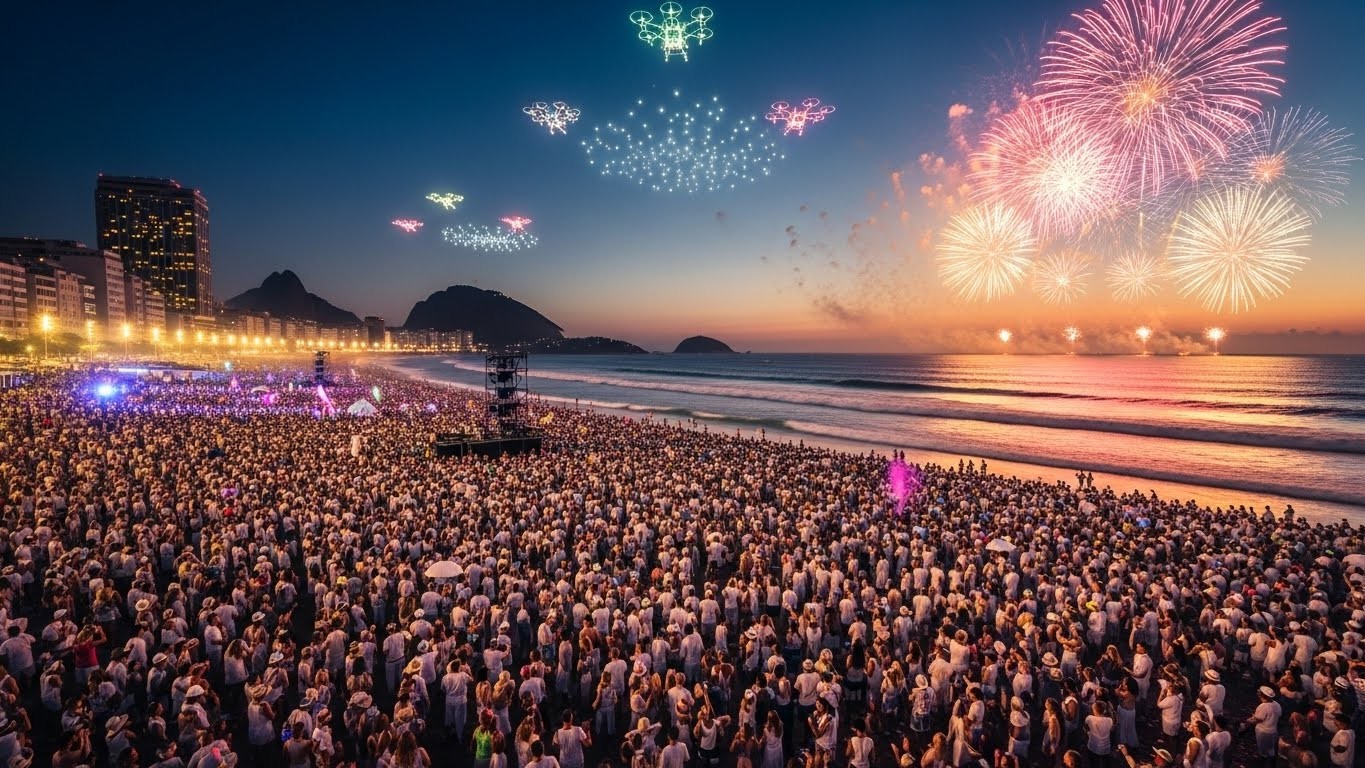 Découvrez comment Rio de Janeiro a décroché le record Guinness de la plus grande célébration du Nouvel An avec 2,5 millions de personnes à Copacabana. Feux d'artifice, drones et concerts : tout sur cette fête légendaire qui s'annonce encore plus folle pour 2026 !