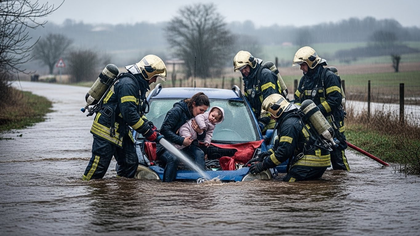 Découvrez le sauvetage héroïque d'une mère de 35 ans et de son bébé de 18 mois, bloqués dans leur voiture par les intempéries dans le Tarn. Les pompiers interviennent juste à temps face à la montée des eaux.