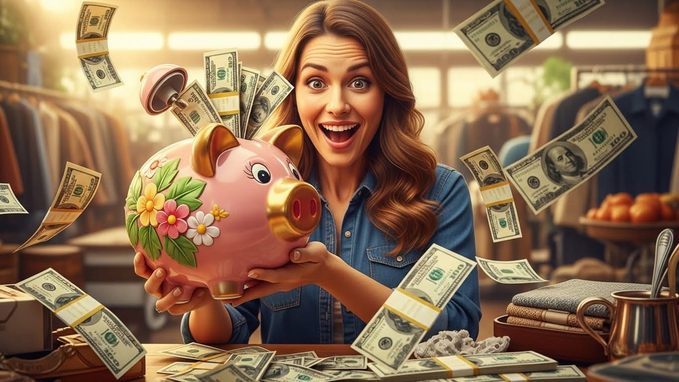 Une Américaine achète une vieille tirelire cochon « moche » en brocante pour 10 dollars… et découvre plus de 2000 dollars en billets à l’intérieur ! L’histoire incroyable qui va vous faire courir chez Emmaüs.