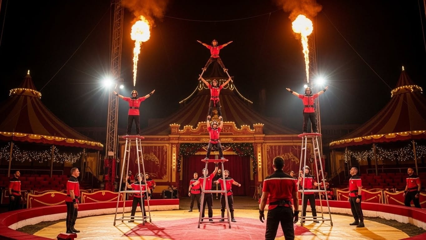 Découvrez comment les pompiers de Paris enflamment la piste du Cirque d'Hiver Bouglione avec un numéro acrobatique époustouflant. Un spectacle familial parfait pour les vacances de Noël à Paris !