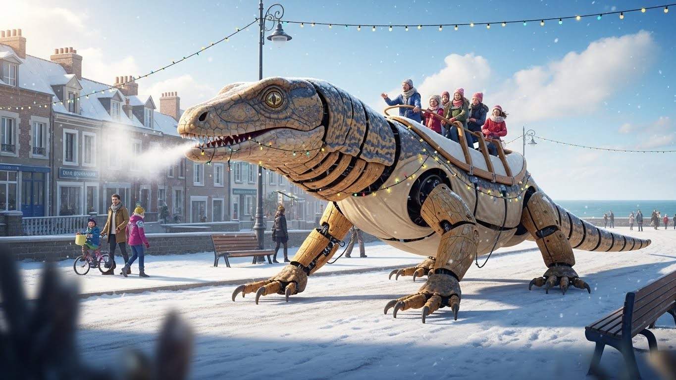 Découvrez le varan articulé qui fait sensation à Calais : déjà 1300 billets vendus ! Une attraction mécanique poétique qui émerveille petits et grands jusqu'au 4 janvier. Plongez dans cette aventure unique.