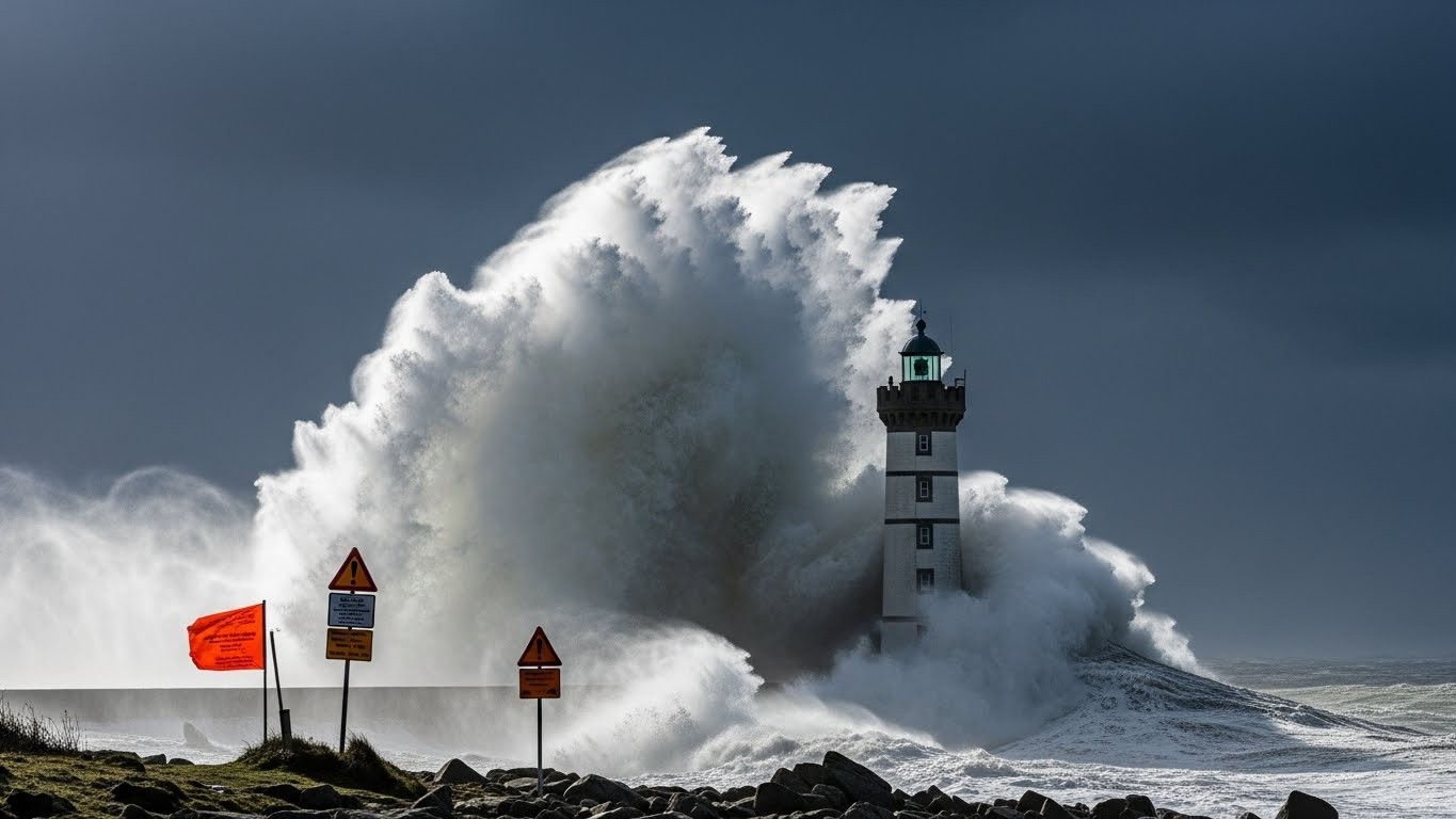 Ce samedi 6 décembre 2025, la dépression Davide frappe le nord-ouest avec des vagues de 6 mètres et une vigilance orange vagues-submersion en Manche, Côtes-d’Armor et Finistère. Risques, horaires de marée et conseils.