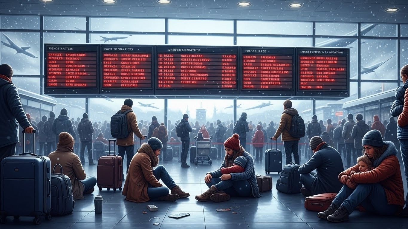 Découvrez le chaos aérien aux États-Unis ce décembre 2025 : milliers de vols annulés ou retardés à cause de tempêtes de neige et pluies torrentielles. Impact sur les fêtes et conseils pour les voyageurs.