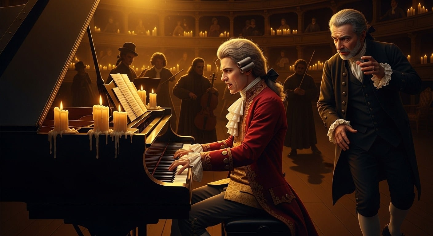 Découvrez Amadeus mis en scène par Olivier Solivérès au Théâtre Marigny dès le 22 janvier 2026 : Mozart, Salieri et une troupe de 14 artistes pour un spectacle haletant et déjanté.