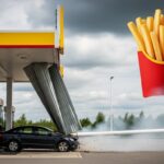 Américaine S&rsquo;Étouffe Avec Une Frite Au Volant Et Percute Une Station-Service