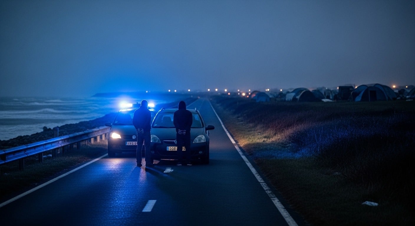 Deux activistes britanniques présumés d'extrême droite arrêtés près de Calais pour une mobilisation interdite contre les migrants. Provocation à la haine et préparation de violences : ce que révèle l'affaire.