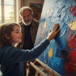 Artiste Permet aux Enfants de Toucher les Tableaux