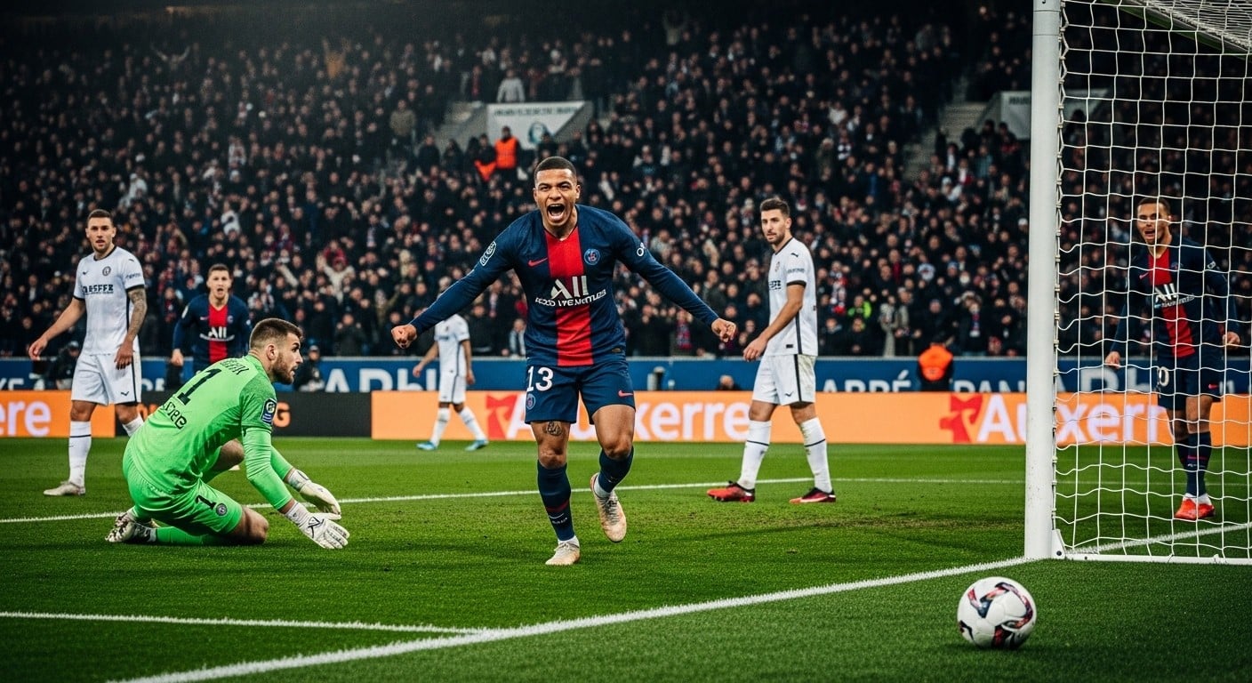 Le PSG arrache la victoire à Auxerre grâce à un but tardif de Barcola (1-0) et grimpe provisoirement leader de Ligue 1. Analyse complète du match, déclarations et performances clés.