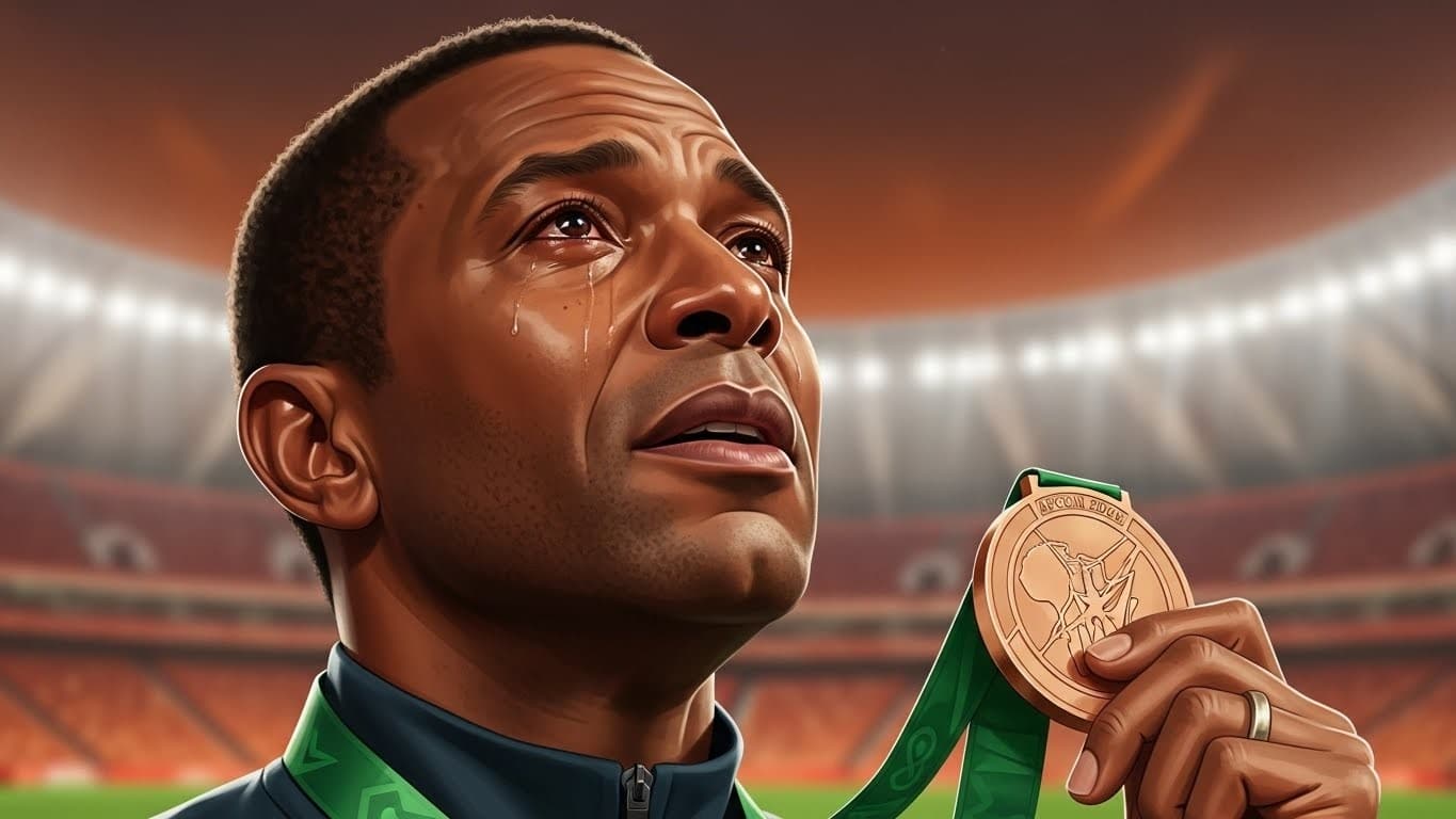 Découvrez l'émotion brute d'Eric Chelle, sélectionneur du Nigeria, qui s'excuse auprès de ses parents après la médaille de bronze à la CAN 2025. Une histoire humaine forte.