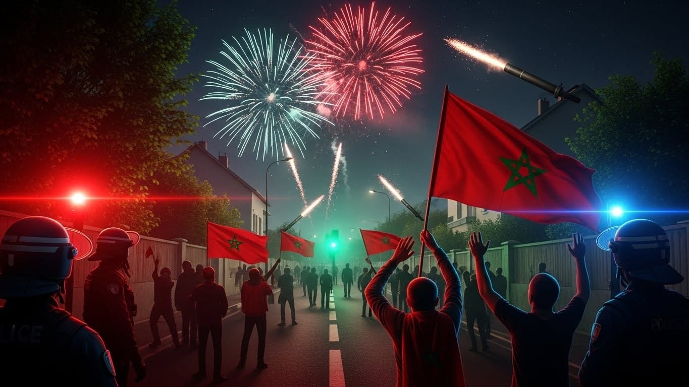 Découvrez les débordements survenus à La Verrière après la qualification du Maroc en demi-finale de la CAN 2025 contre le Cameroun : policiers pris à partie et blessé.