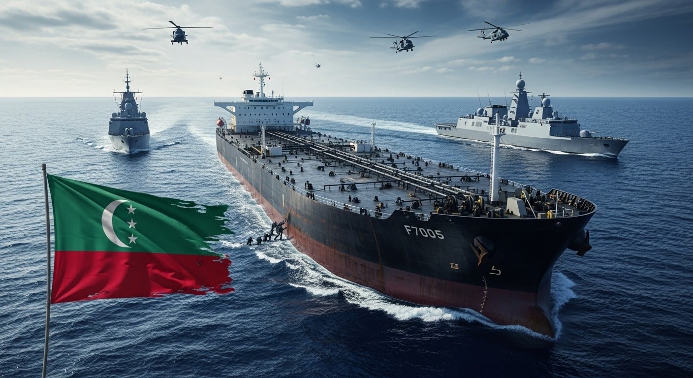 Découvrez l'interception du pétrolier Grinch par la France, soupçonné d'appartenir à la flotte fantôme russe. Son capitaine indien placé en garde à vue : enjeux géopolitiques et sanctions.