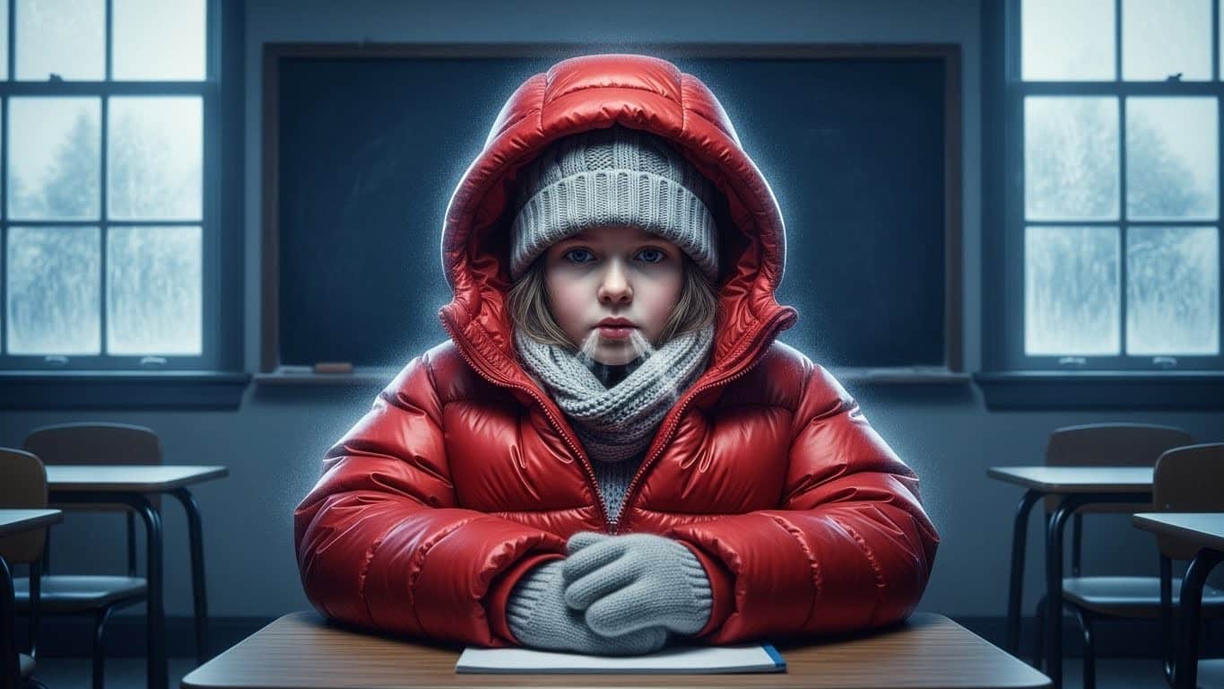 À Noisy-le-Grand, des classes chauffées à seulement 8°C forcent les parents à habiller leurs enfants comme pour aller au ski. Une situation intenable qui soulève la colère des familles.