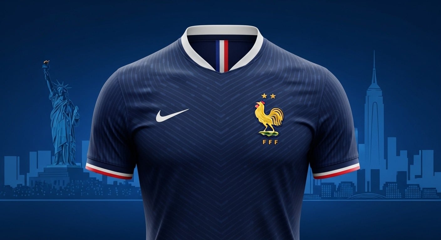Découvrez le design unique du maillot domicile de l'équipe de France pour la Coupe du Monde 2026, inspiré de la Statue de la Liberté. Un hommage fort aux liens franco-américains qui promet de marquer les esprits !