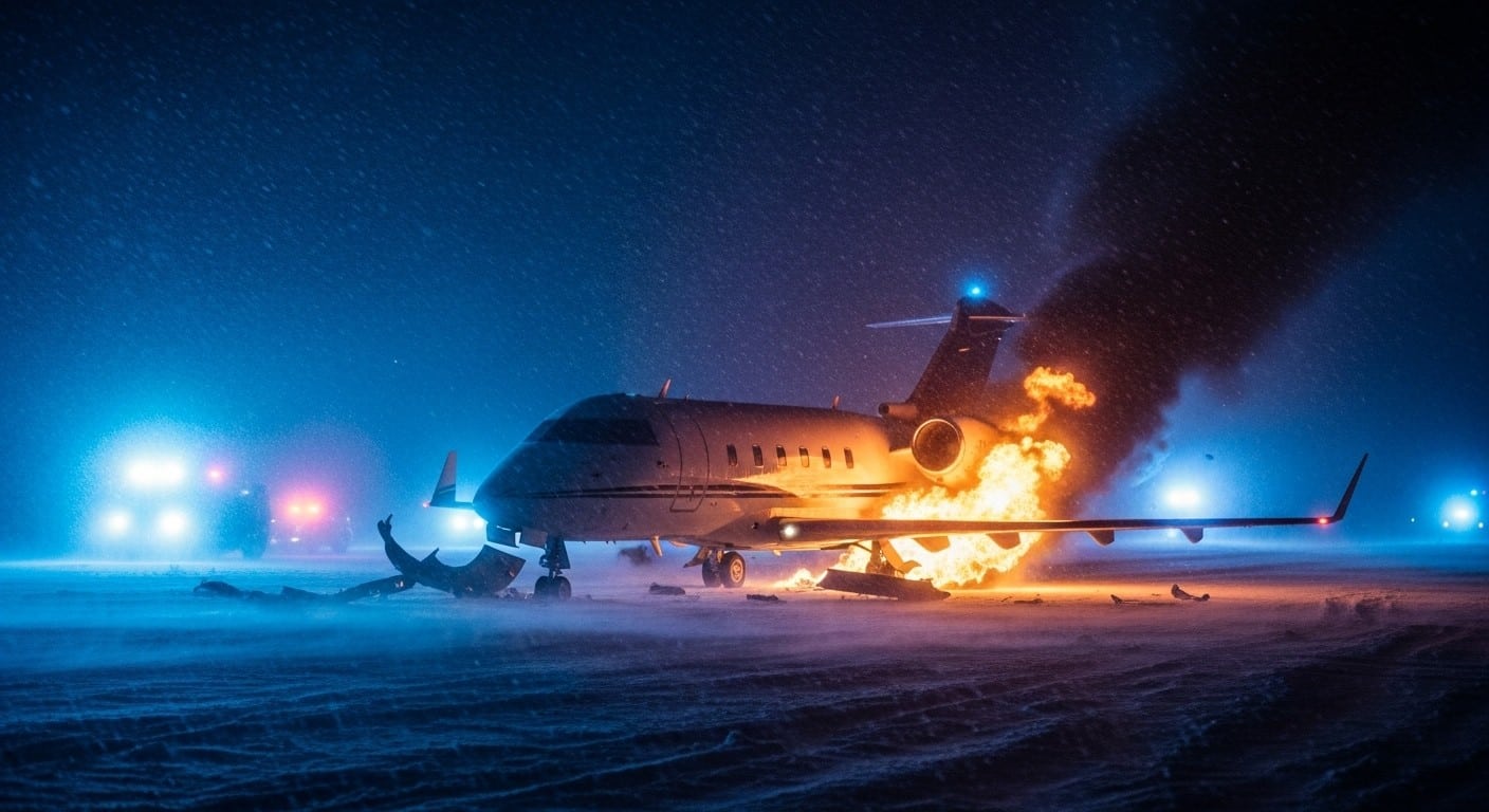 Un jet privé s’écrase au décollage à Bangor dans le Maine au cœur d’une violente tempête hivernale. Huit personnes à bord, enquête en cours. Récit et analyse complète.