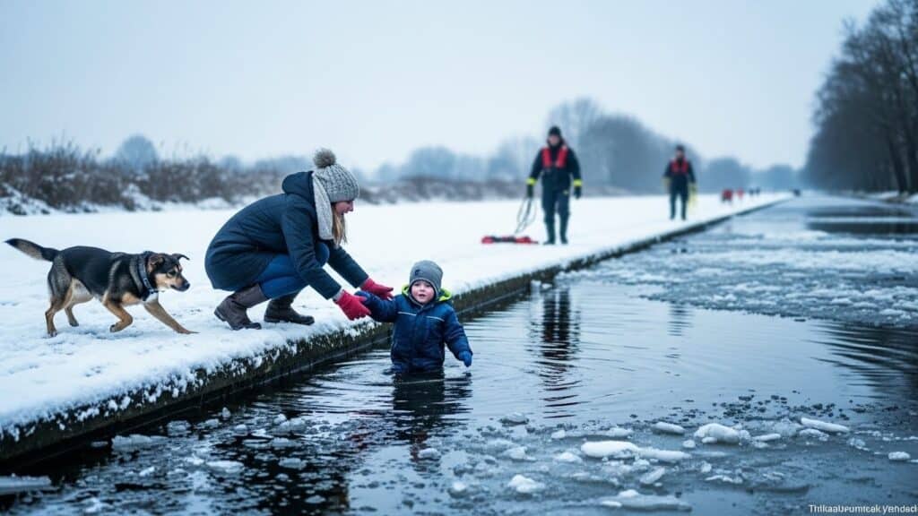 Drame Glacial : Mère et Fils Tombent dans Canal pour Sauver Chien