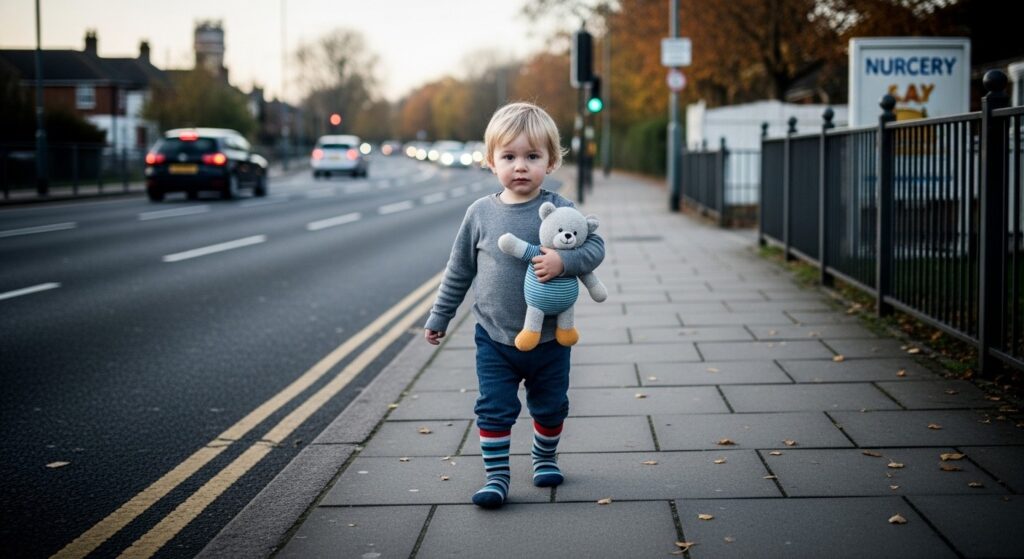 Enfant de 2 Ans S&rsquo;Échappe de Crèche et Traverse Routes