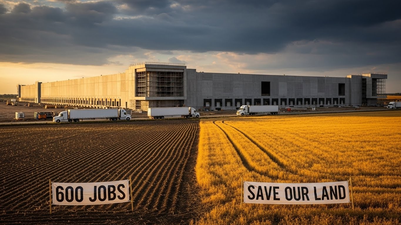 Projet d'entrepôt géant Action dans l'Oise : 600 emplois promis face à la disparition de terres agricoles et l'explosion du trafic camion. Le dilemme économique contre écologique expliqué.