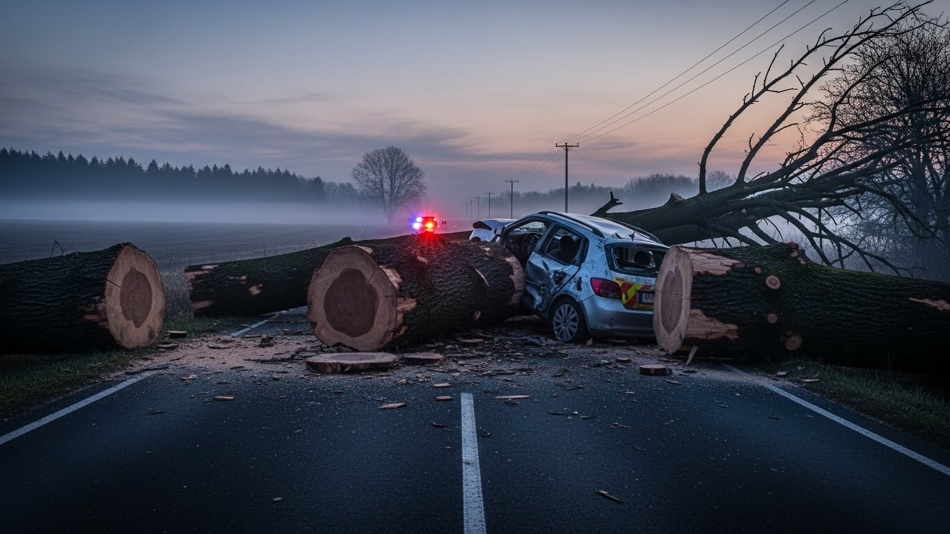 En Haute-Garonne, quatre arbres sciés volontairement sur la D826 ont provoqué deux accidents graves. Un message « Pour le préfet » intrigue dans le contexte de mobilisation agricole.