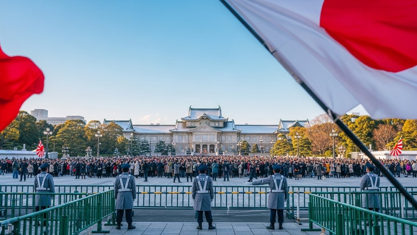 Découvrez l'incident insolite lors des vœux du Nouvel An de l'empereur Naruhito : un jeune homme se déshabille et crie devant la famille impériale. Que s'est-il passé ?