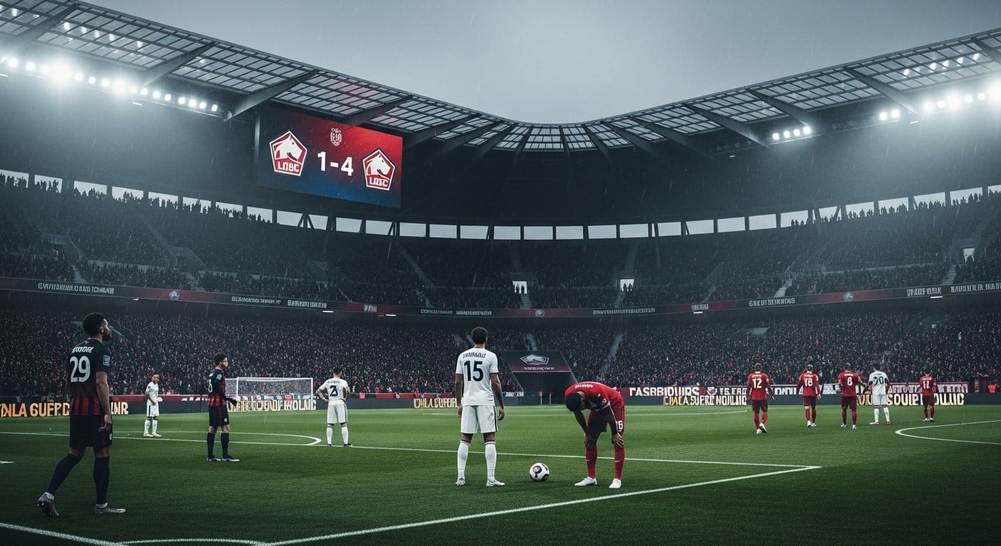 Le LOSC traverse une crise sans précédent en 2026 avec 5 défaites consécutives. Analyse complète de la déroute contre Strasbourg (1-4) et des perspectives pour le club nordiste.