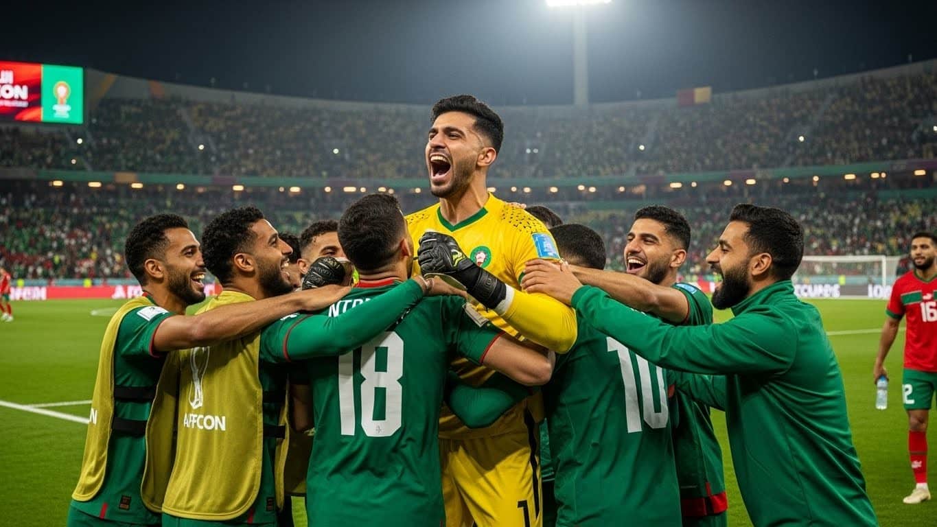 Découvrez les images émouvantes de la joie des Lions de l'Atlas après leur qualification en finale de la CAN 2025 face au Nigeria aux tirs au but. Suspense, exploits et liesse à Rabat !